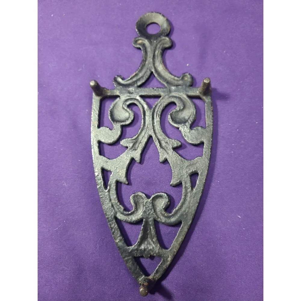 2 Vintage Cast Iron Trivet Cathedral Shabby Painted White & Black